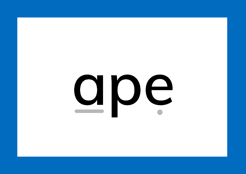 example of the word 'ape' that has visual cues applied which is part of The Reading Switch Dual Code Reading Program.